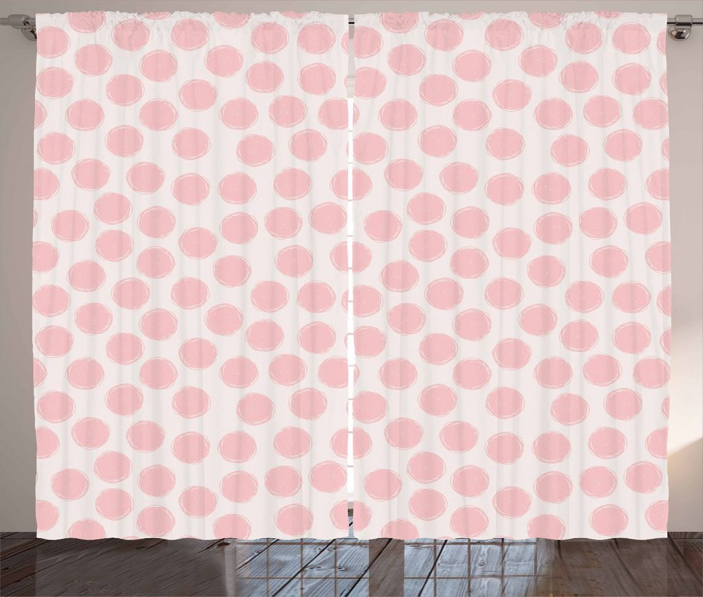ABAKUHAUS Retro Rustikaler Vorhang, Hand gezeichnete Punkte im Rosa, Wohnzimmer Universalband Gardinen mit Schlaufen und Haken, 280 x 225 cm, Kokos...