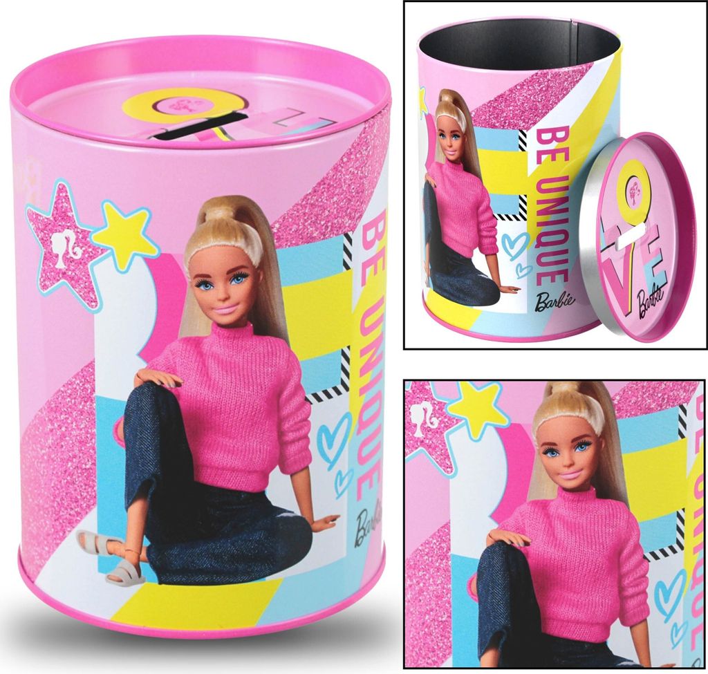 Barbie Metall-Sparbüchse, runde Spardose für Mädchen Produktbild 