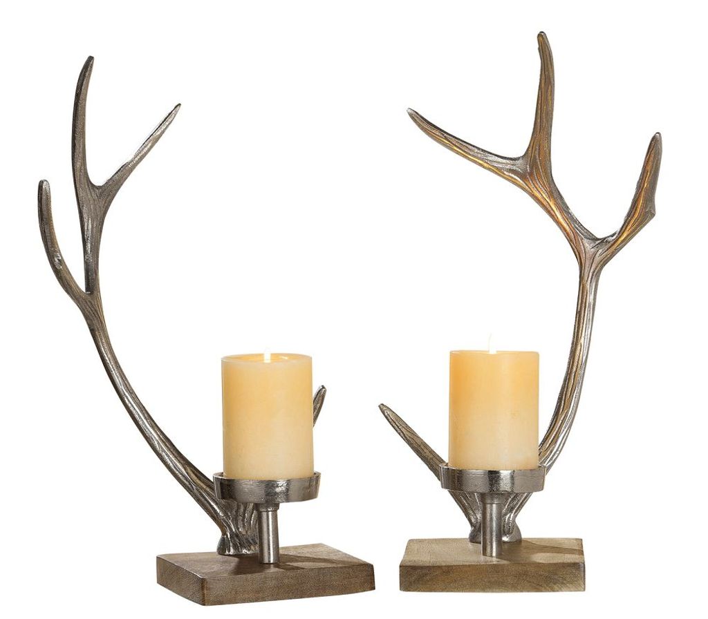 Gilde Kerzenleuchter, Geweih, Aluminium, Mangoholz, Produktbild 