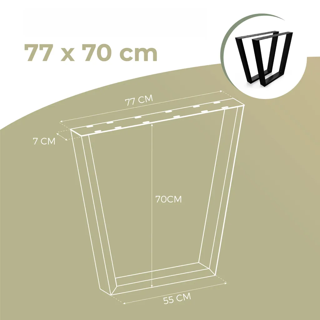 Coppia Gambe Tavolo Metallo 70cm per Scrivania - Nero Opaco Alta Tenuta - 4