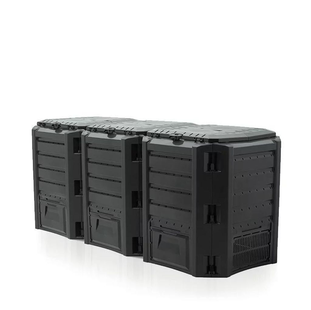 Fortena Modularer Komposter 1200L Schwarz – 3-Segment Gartenkomposter