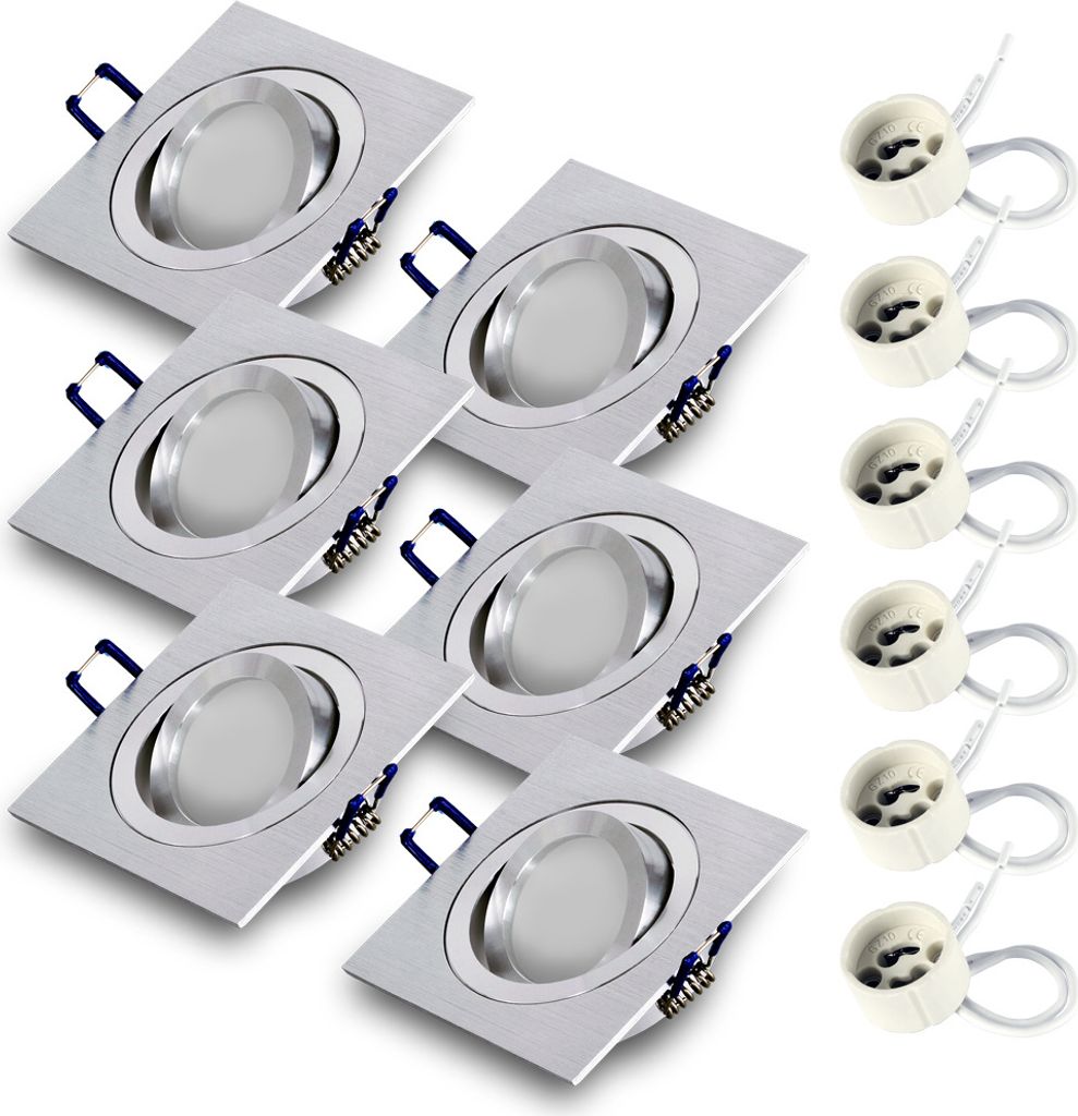 6x Einbauspot SET RIK.13 schwenkbar aluminium eckig GU10 7W neutralweiss