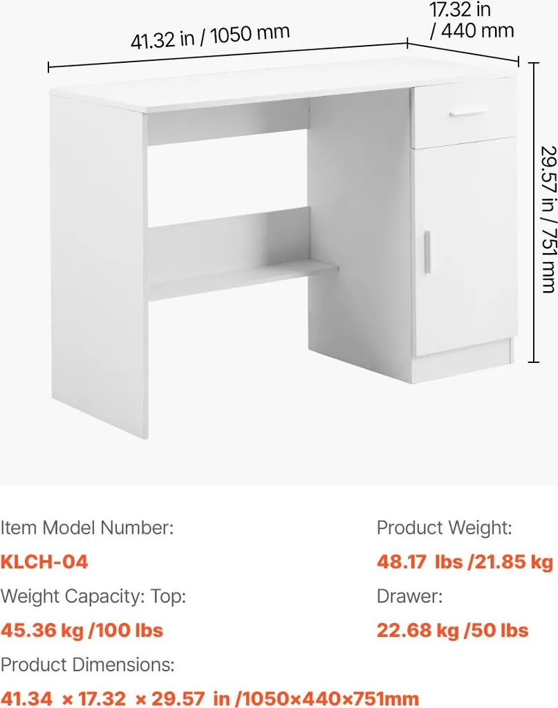 Table de bureau blanche rectangulaire avec étagère modulable en bois MDF - 7