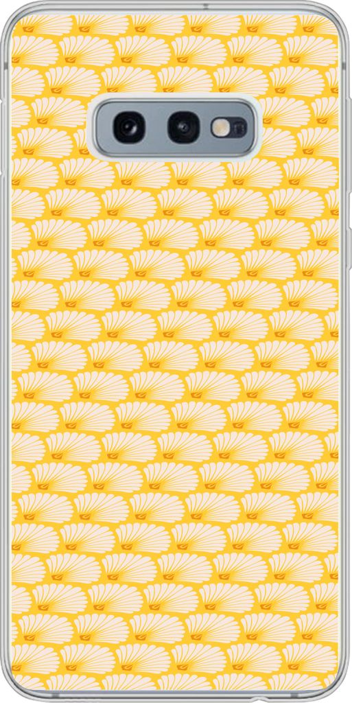 MuchoWow Handyhülle Schutzhülle Hülle für Telefoonhoesje Samsung Galaxy S10e Art Deco - Design - Muschel - Gelb Silikon Softcase Handy Hülle...