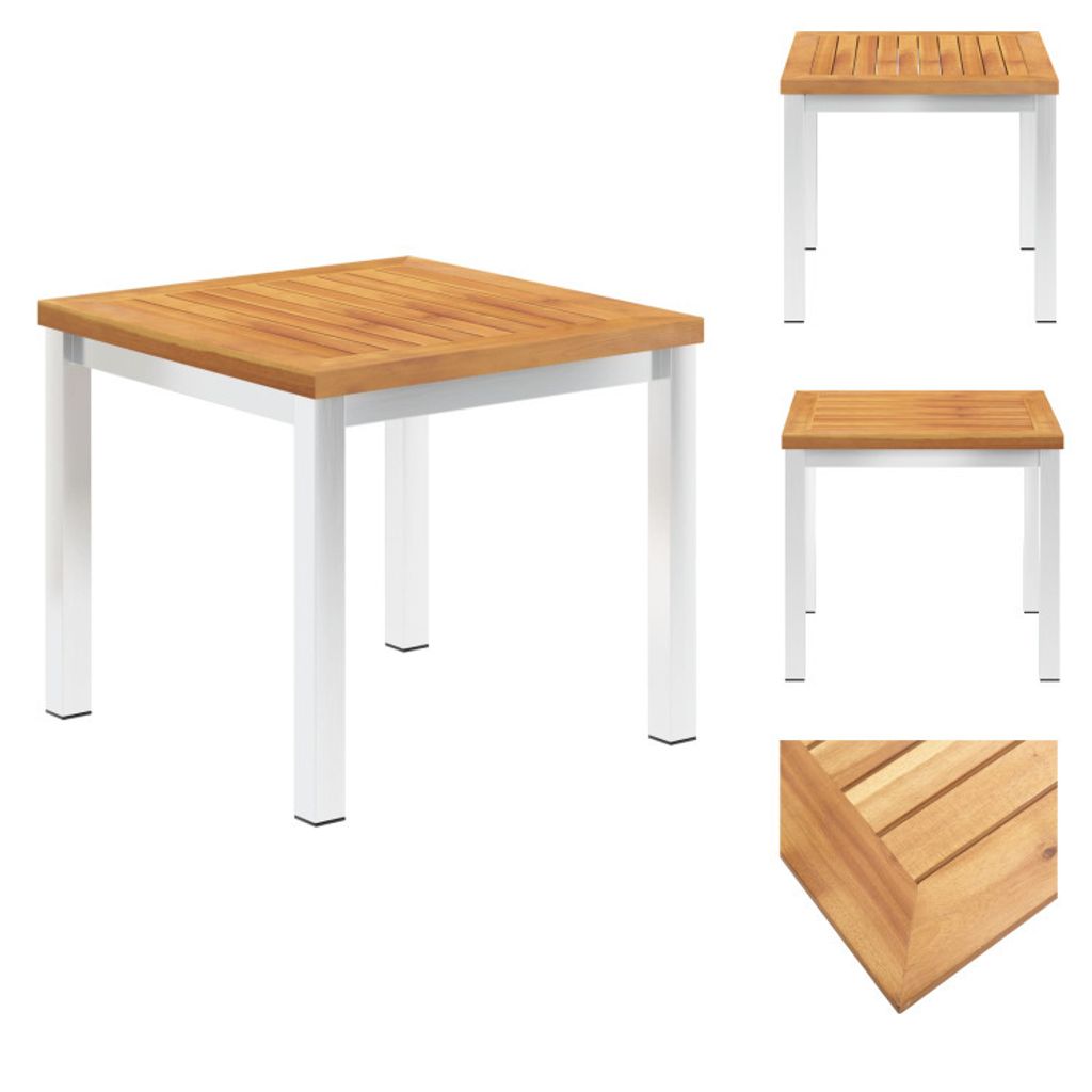 vidaXL Garten-Beistelltisch 45x45x38 cm Massivholz Akazie Edelstahl - Gartentische