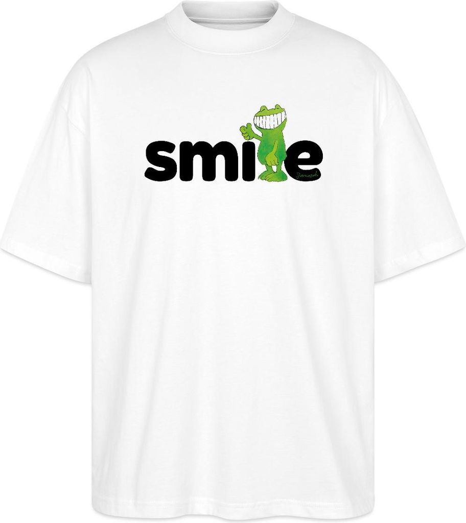 Spreadshirt Janosch Günter Kastenfrosch Smile Design Oversize Uni T-Shirt, XXL, Weiß
