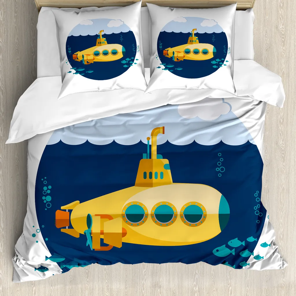 Copripiumino Sottomarino Giallo ABAKUHAUS 155x220 - Antiacaro per Bambini