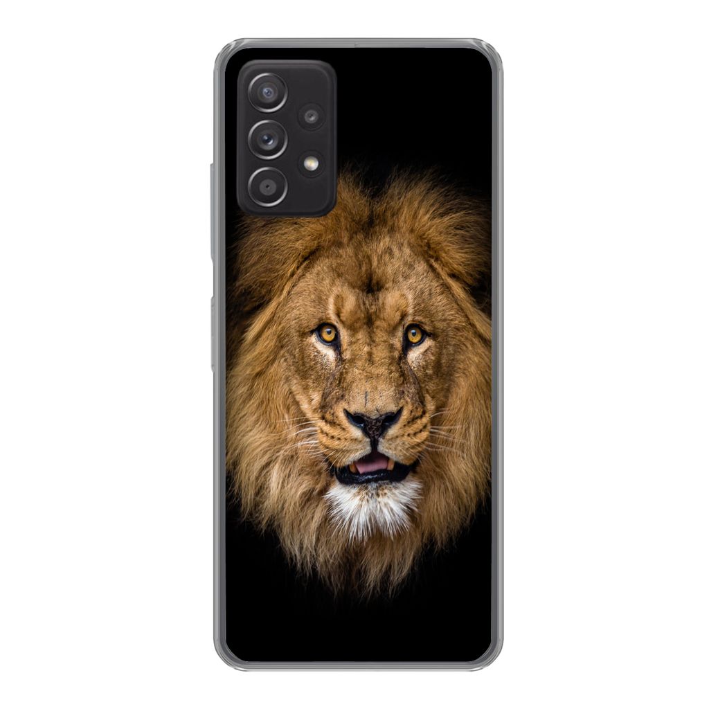 MuchoWow Handyhülle Schutzhülle Hülle für Samsung Galaxy A53 5G Löwe - Porträt - Schwarz - Tiere Silikon Softcase Handy Hülle - Schutzabde...