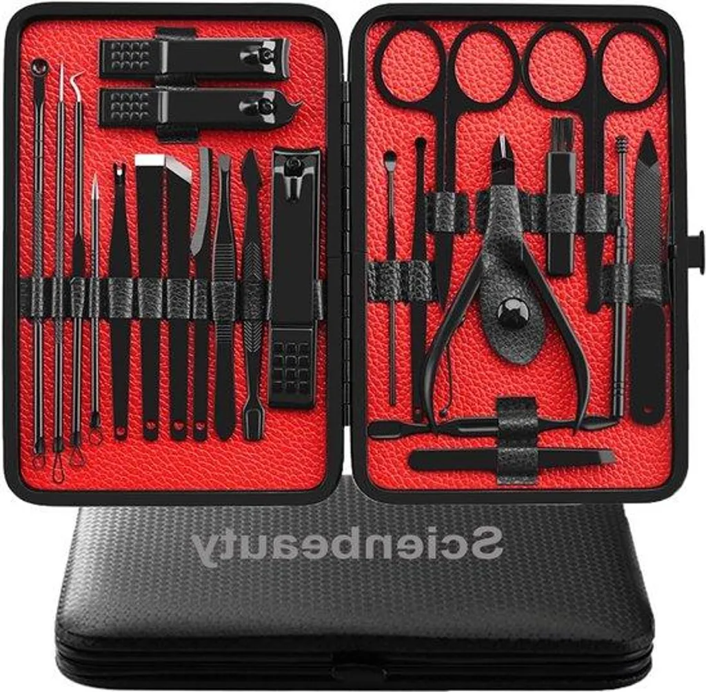 Trousse manucure 23 pièces en inox pour soins des mains et pieds
