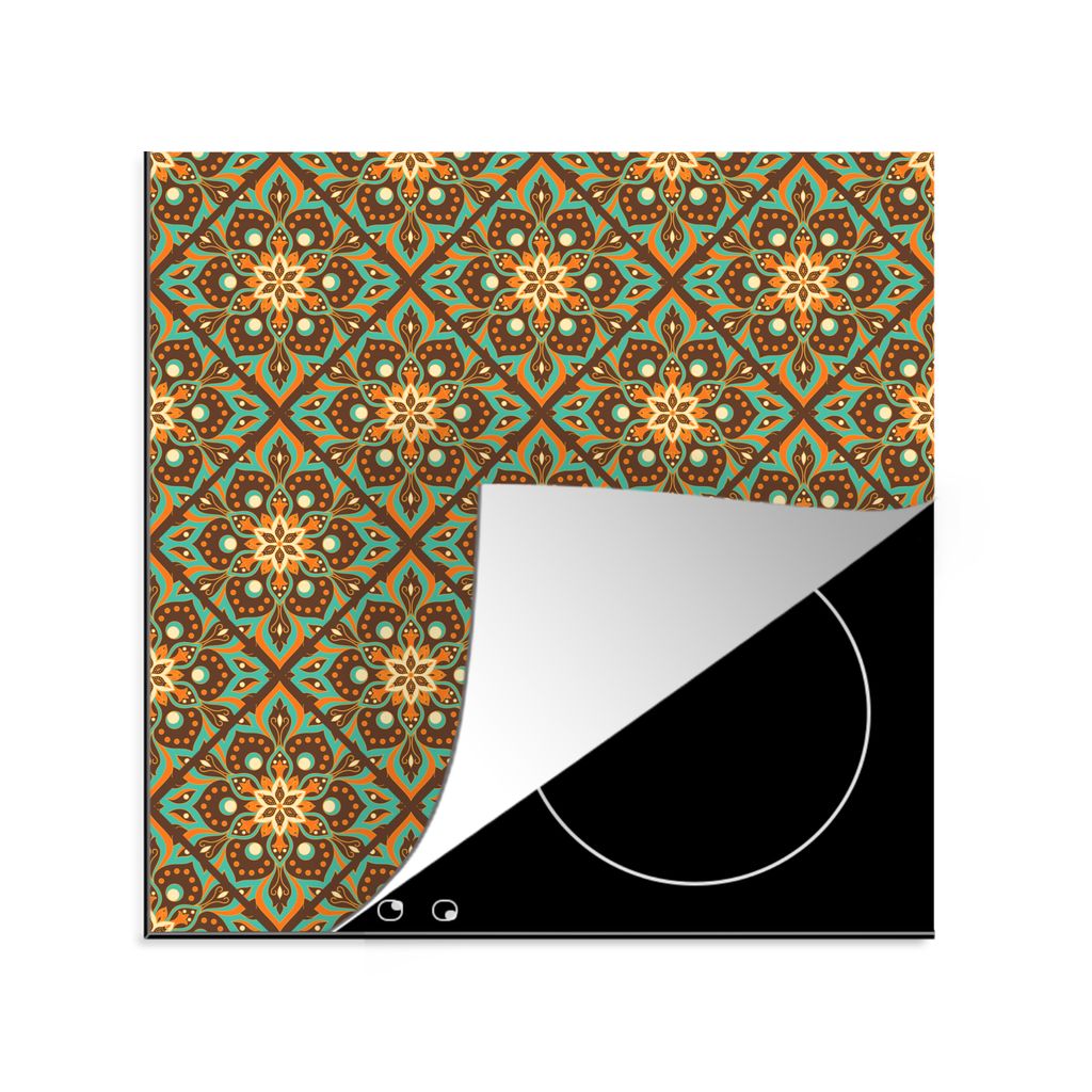 KitchenYeah Herdabdeckplatte Blumen - Vintage - Muster - Bohème - Mandala , 78x78cm, Küche Deko, Glaskeramikkochfeld Herdabdeckung, Abdeckplatt...