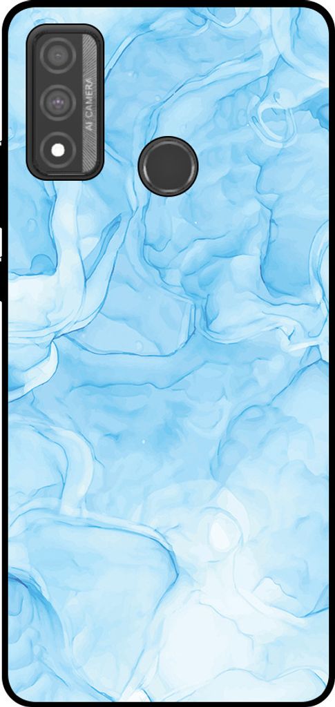 Smartphonica Handytasche Passend für Huawei P Smart (2020) mit Marmordruck - TPU Rückseitenschutzhülle Marmordesign - Hellblau
