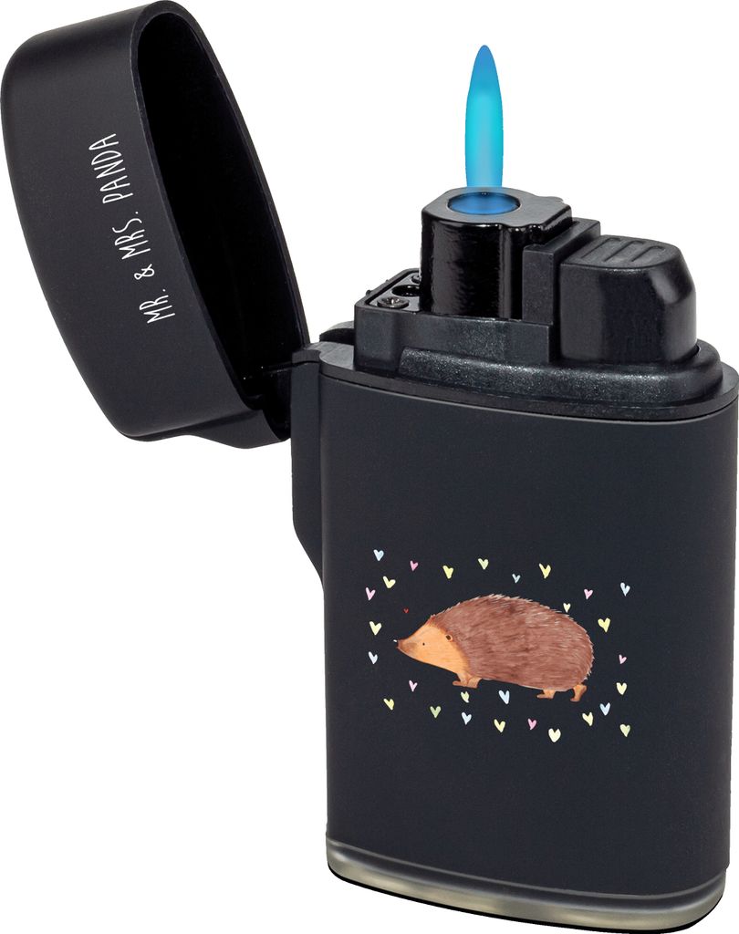 Mr. & Mrs. Panda Feuerzeug Igel Herzen - Schwarz - Geschenk, Feuerzeuge, Leben, Zünder, zigarettenanzünder, Kuss, Gasfeuerzeug, Herz, Lustige Spr...