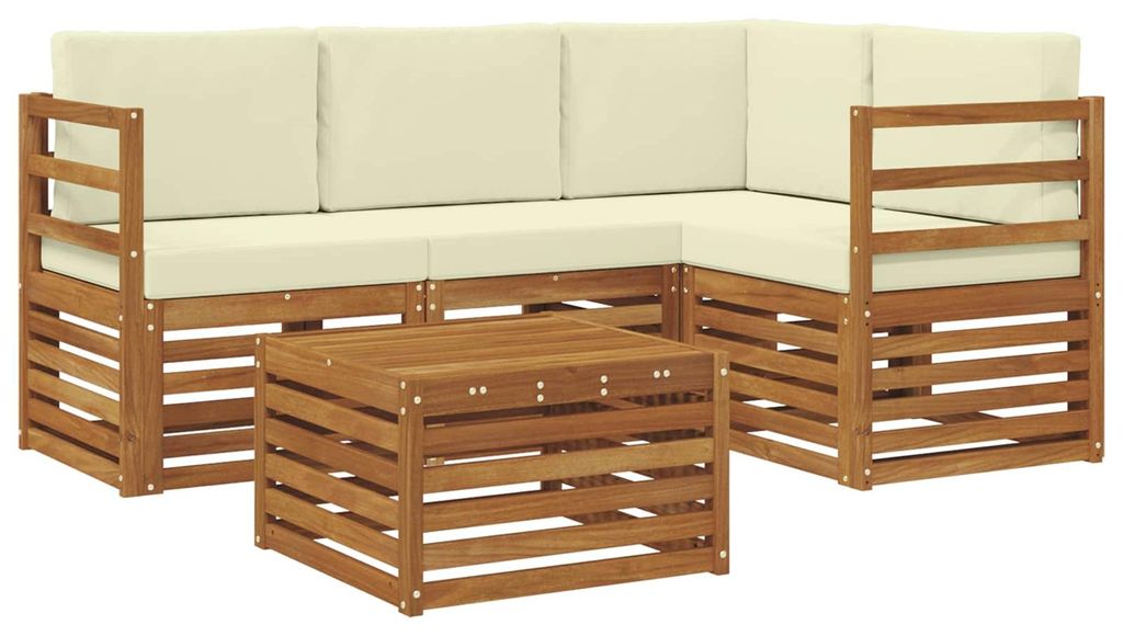 vidaXL Outdoor-Sofagarnitur mit Kissen 5 pcs Natur und Creme