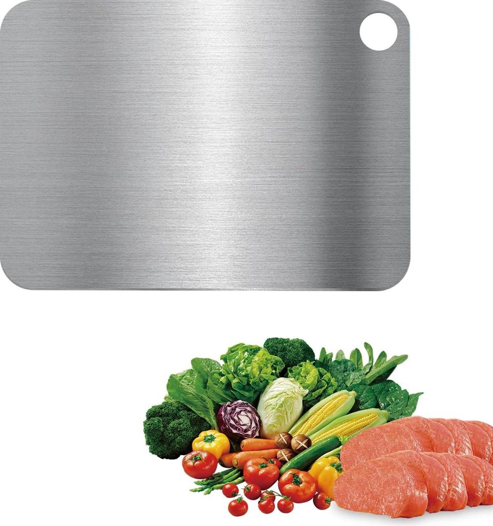 Doppelseitige Titan-Schneidebrett 14,5 x 23,5 cm - Edelstahl-Schneidebrett für Fleisch, Obst und Gemüse