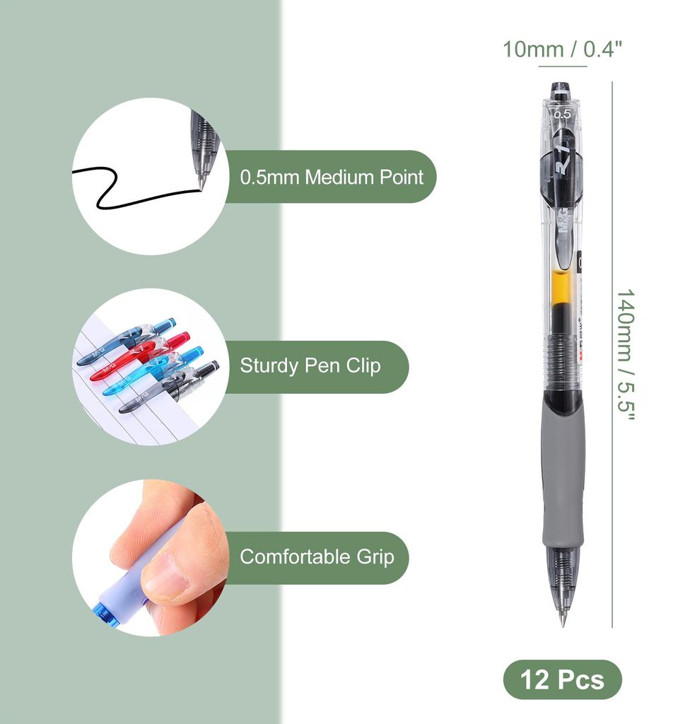 Gelstift Medium Point 0,5 mm, 12 Stš¹ck Schnelltrocknend Glatt Einziehbarer Schwarzer Gel-Tintenroller fš¹r Zuhause Bš¹ro Schreiben Notizen J...