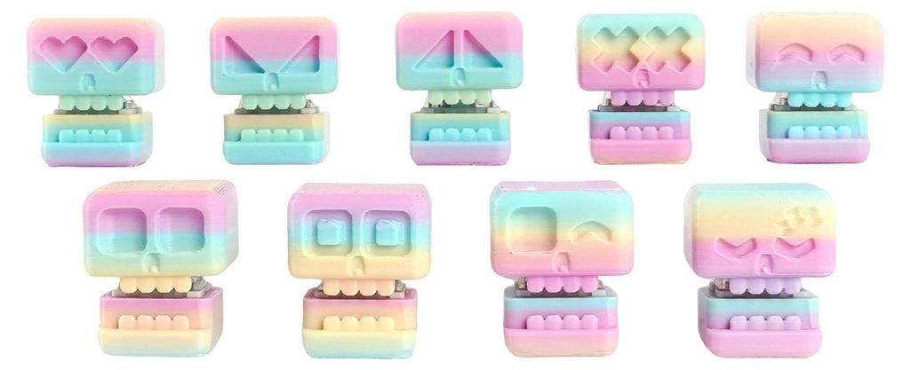 9-teiliges Totenkopf-Fidget-Clicker-Spielzeug, 3D-gedruckt, Totenkopf-Stressabbau-Spielzeug, Farbverlauf-Tastatur-Clicker-Fidget-Button für Büroa...