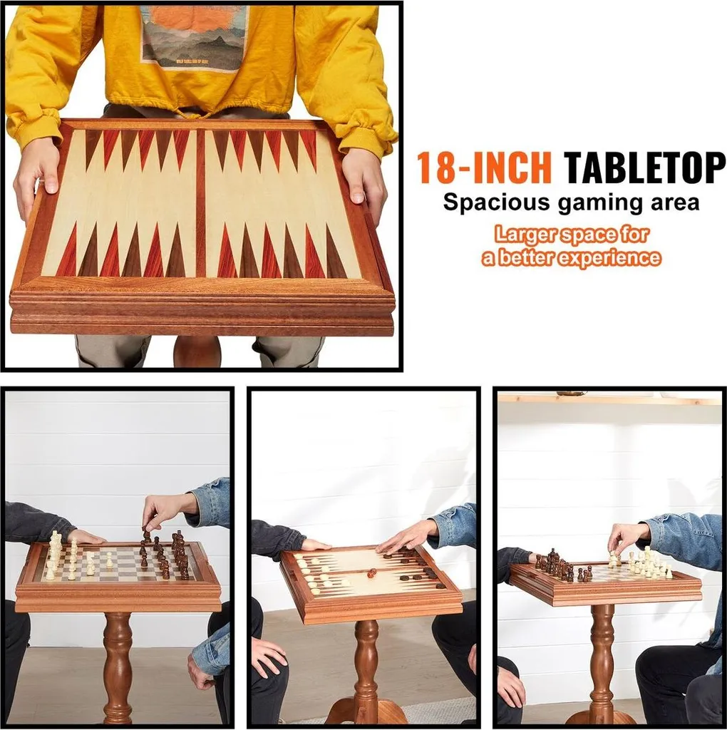 Table d'échecs 3 en 1 luxe en bois 45 cm avec backgammon et dames pro - 3