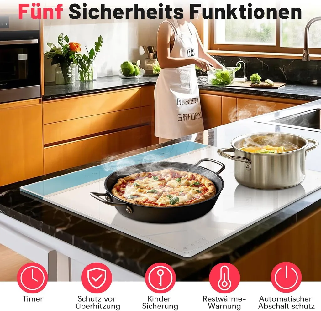 Plaque induction 6800W avec 3 zones de cuisson et commandes sensitives - 4