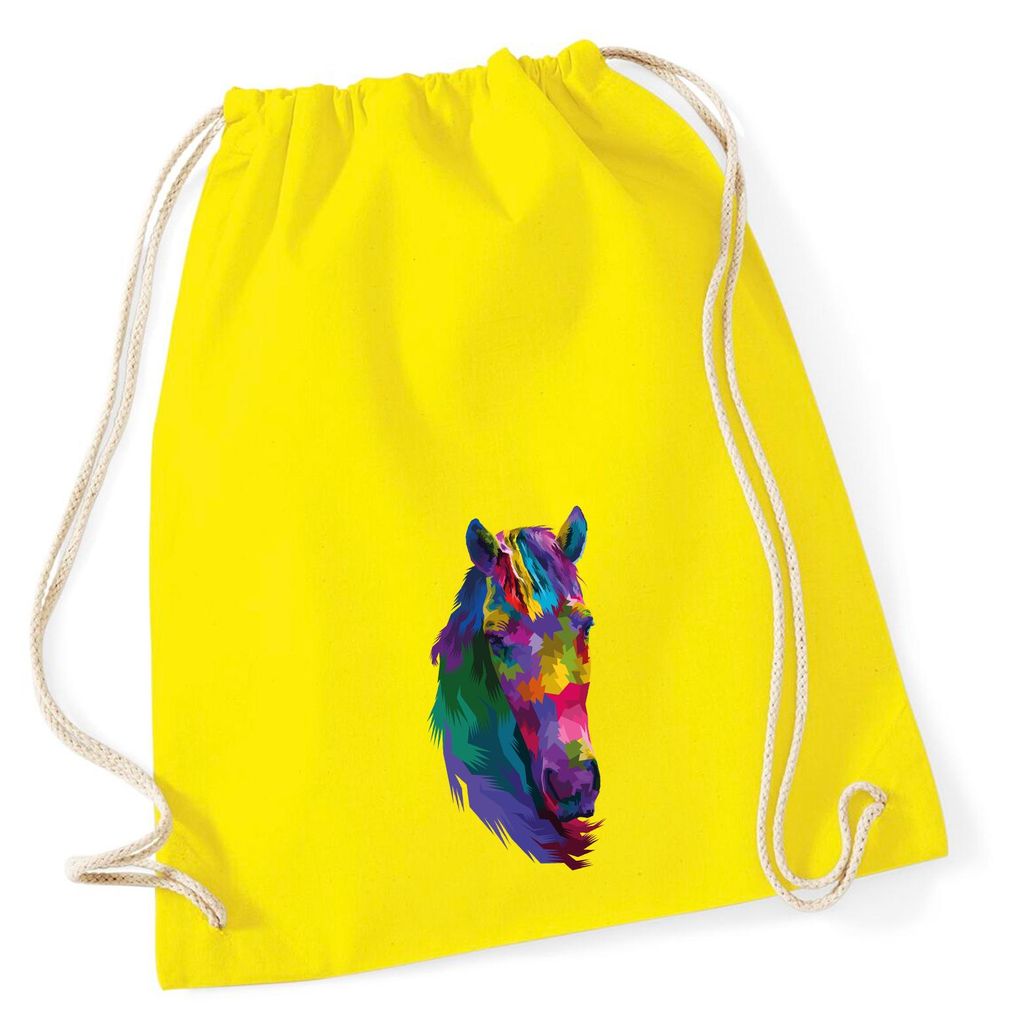 Huuraa Turnbeutel Pferdekopf Colorful 12 Liter Yellow Baumwolle Rucksack Geschenkidee
