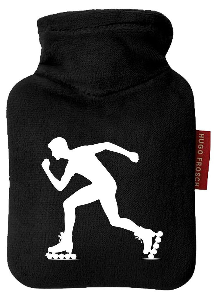Huuraa Mini-Wärmflasche Inline Skating Silhouette 0,2 Liter Black Mini Veloursbezug Taschenwärmer Geschenkidee