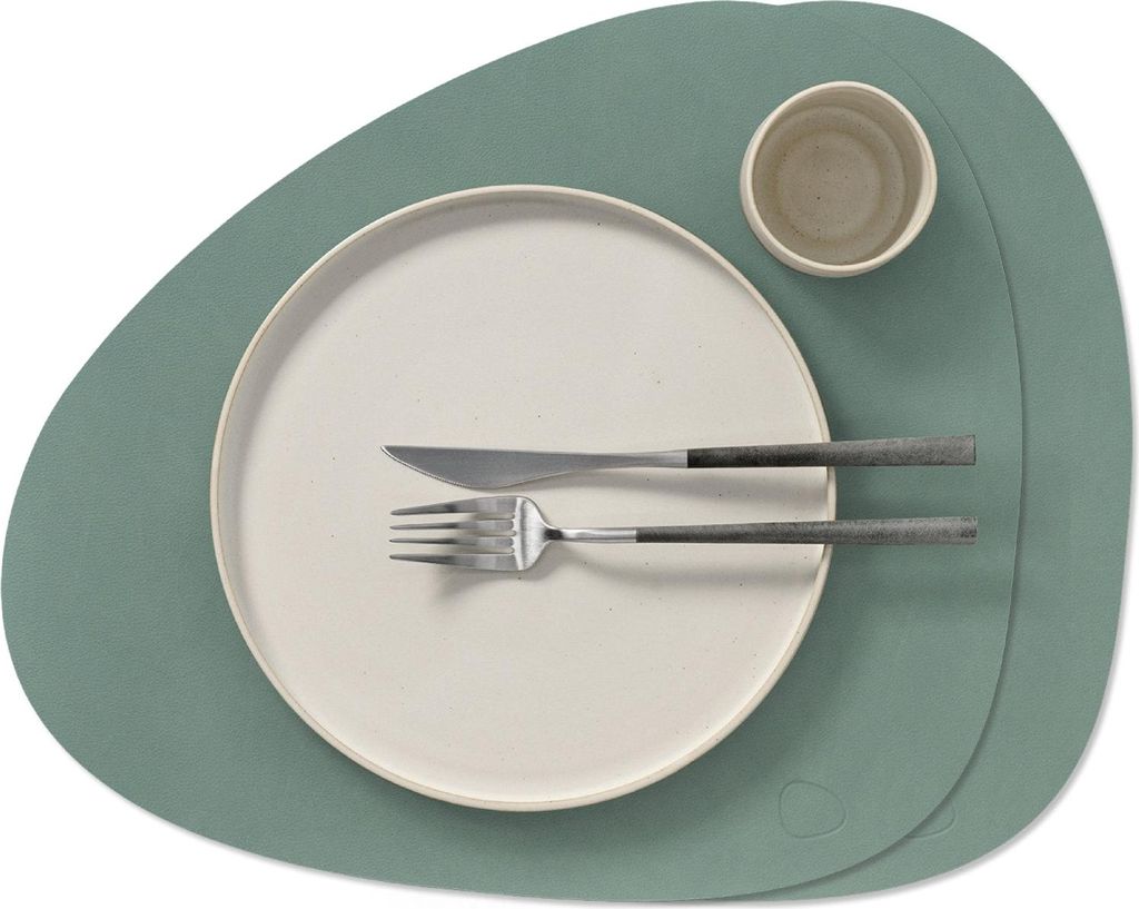 LIND DNA Tischsets Nupo - Leder - Pastellgrün - Curved - 44 x 37 cm - 2 Stück