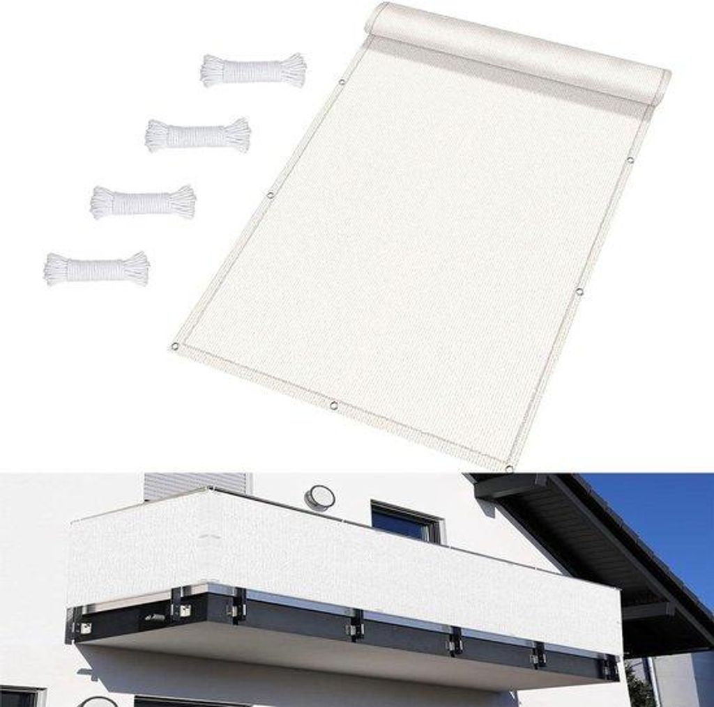 Privatschirm für Balkon - Außenraumabdeckung - UV-Schutz 98% - 150 x 430 cm - Weißer Polyester