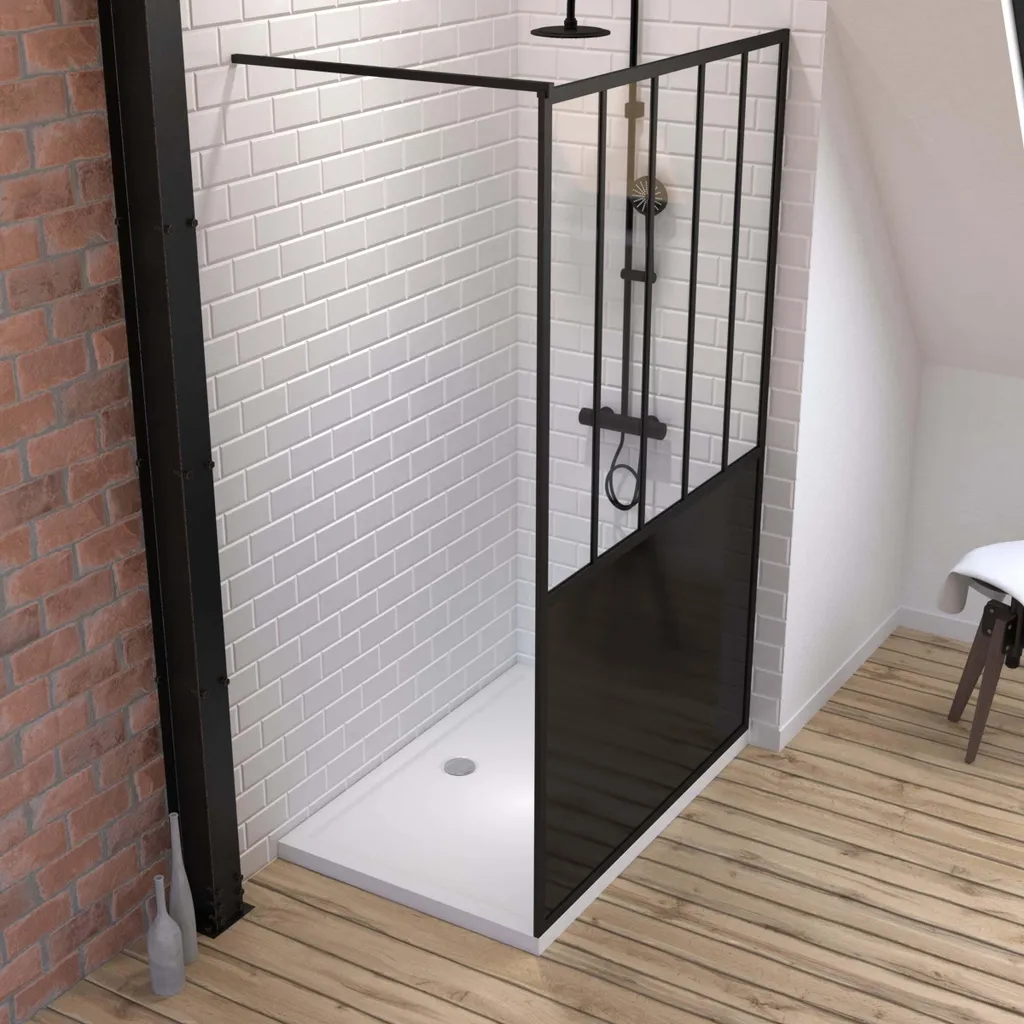 Pack Paroi de douche 120x200 noir mat et receveur 120x80 en verre trempé