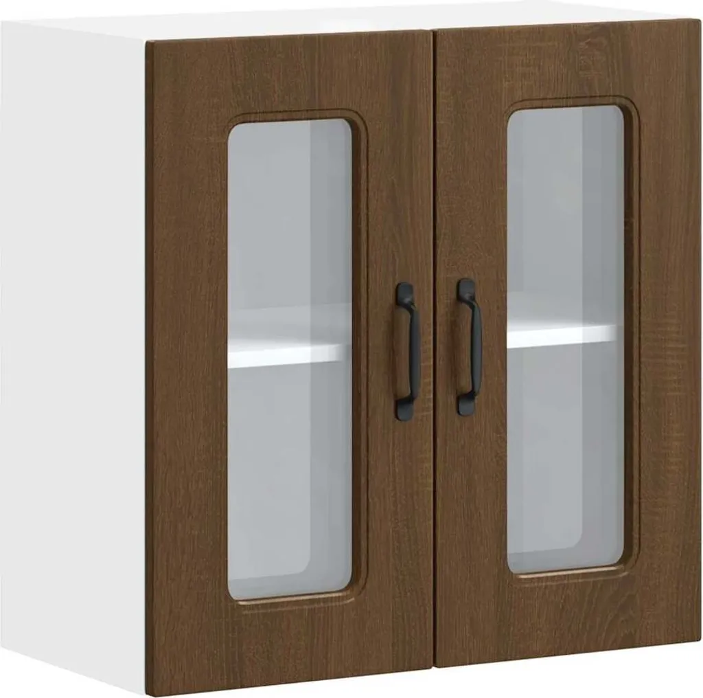 vidaXL Pensile da cucina con anta in vetro Kalmar marrone effetto rovere