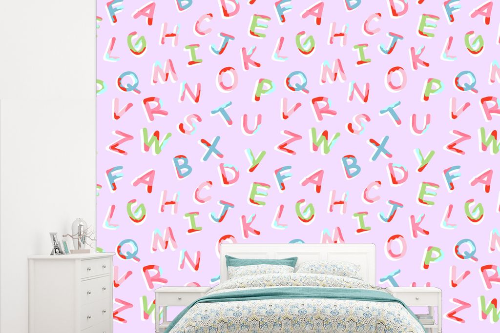 MuchoWow Fototapete für Wohnzimmer oder Schlafzimmer Wandtapete Vinyl Motivtapete Alphabet - Buchstaben - Muster - 315x260 cm - Gemustert