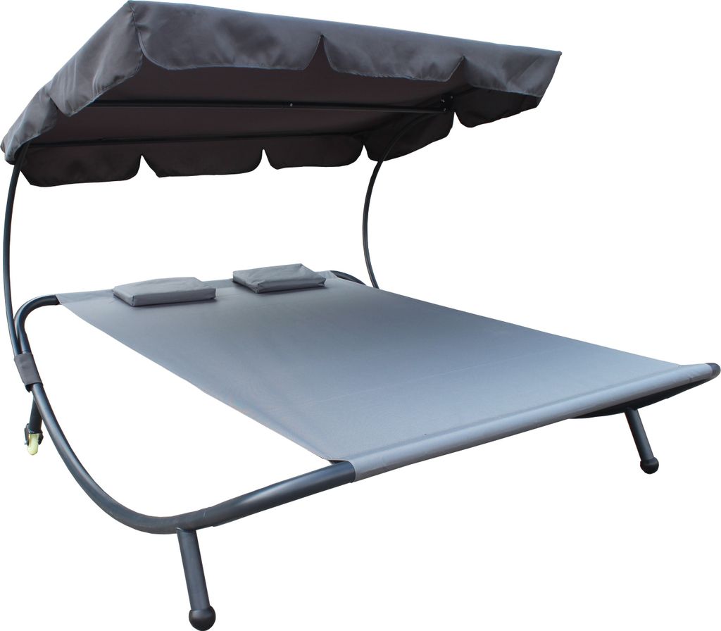XXL Doppelsonnenliege mit Dach Kopfkissen Gartenliege Relaxliege Sonnenliege Steingrau