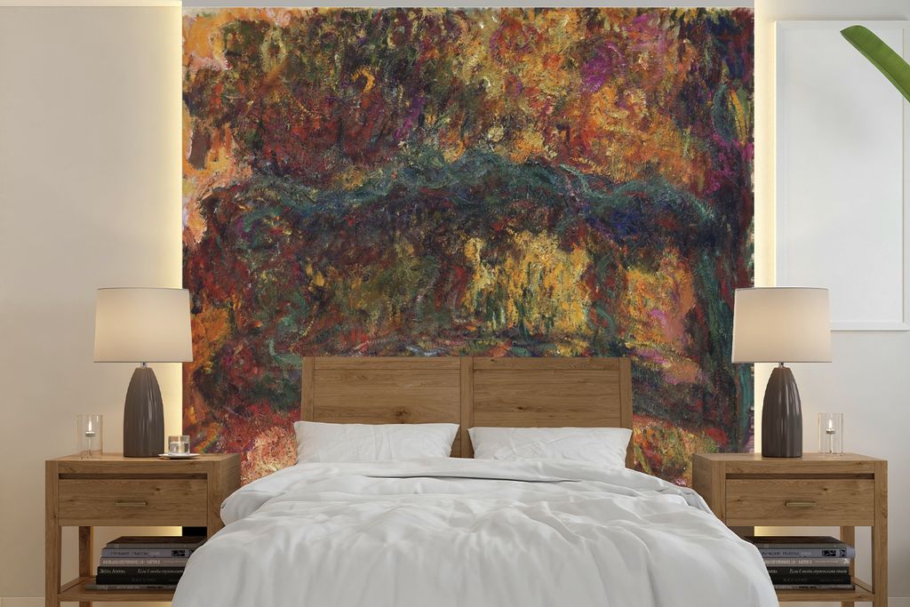 MuchoWow Fototapete für Wohnzimmer oder Schlafzimmer Wandtapete Vinyl Motivtapete Die japanische Brücke - Gemälde von Claude Monet - 350x350 c...