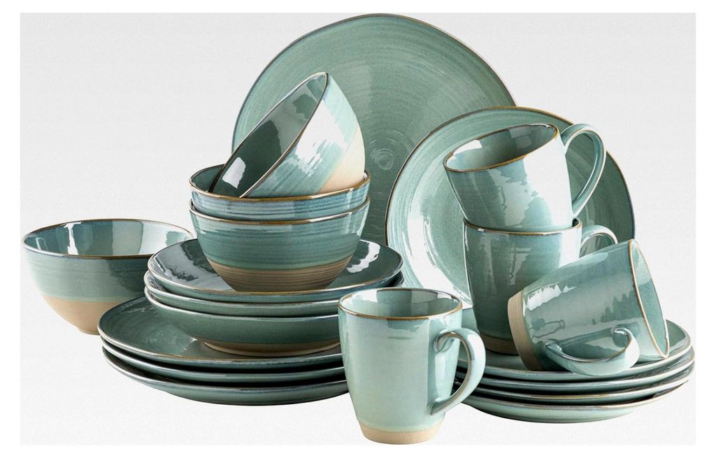 Nottingham Serie, Vintage Geschirrset für 4 Personen, 20-teiliges Kombiservice mit unregelmäßigen runden Formen im Retro-Stil, Steinzeug, Türki...