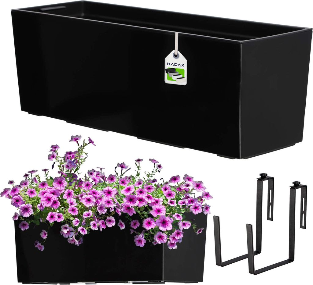 KADAX Blumentopf mit Einsatz "Fontana", 56 cm, Mit Halterungen, Glattemuster, Schwarz