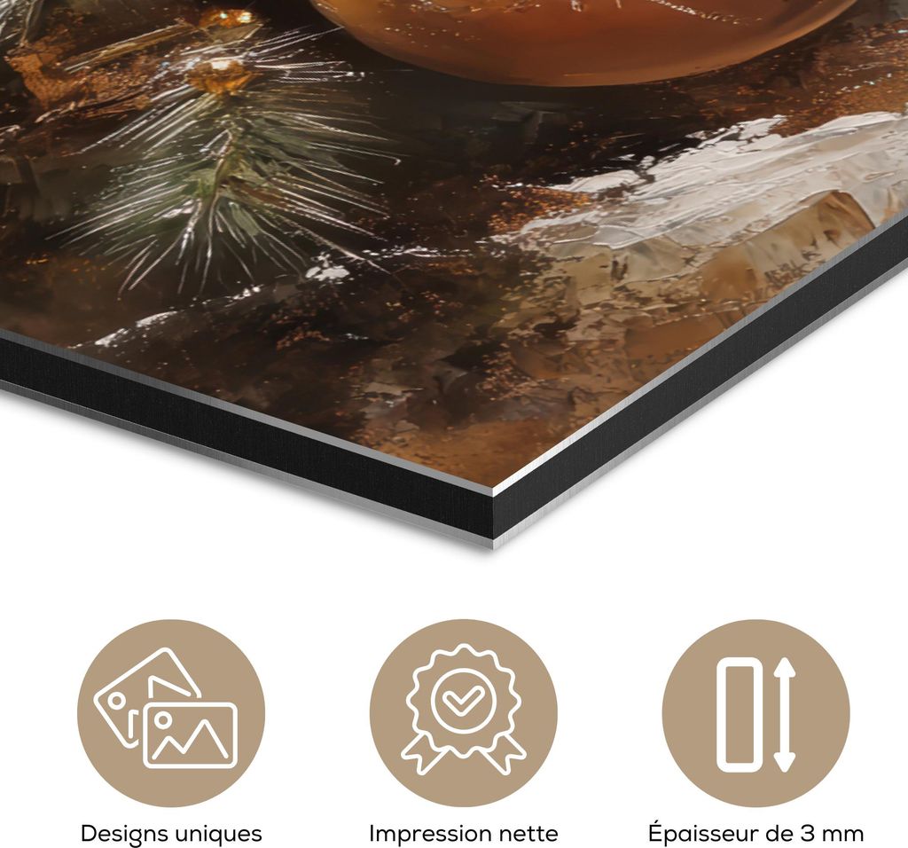 MuchoWow Wanddekoration Metall Metallbild Wandkunst 100x150 cm Weihnachten - Kugeln - Beige - Gold MuchoWow Aluminium Gemälde - Bild