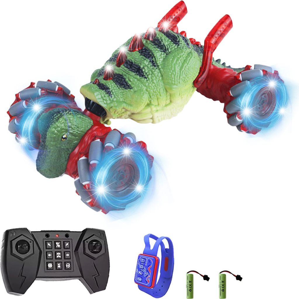 Ferngesteuertes Stunt-Auto fuer Kinder, 4WD-Ferngesteuertes Auto mit Gestenerkennung, 2,4 G, rotierendes Spielzeugauto mit Lichtern, Musik, 2 Batte...