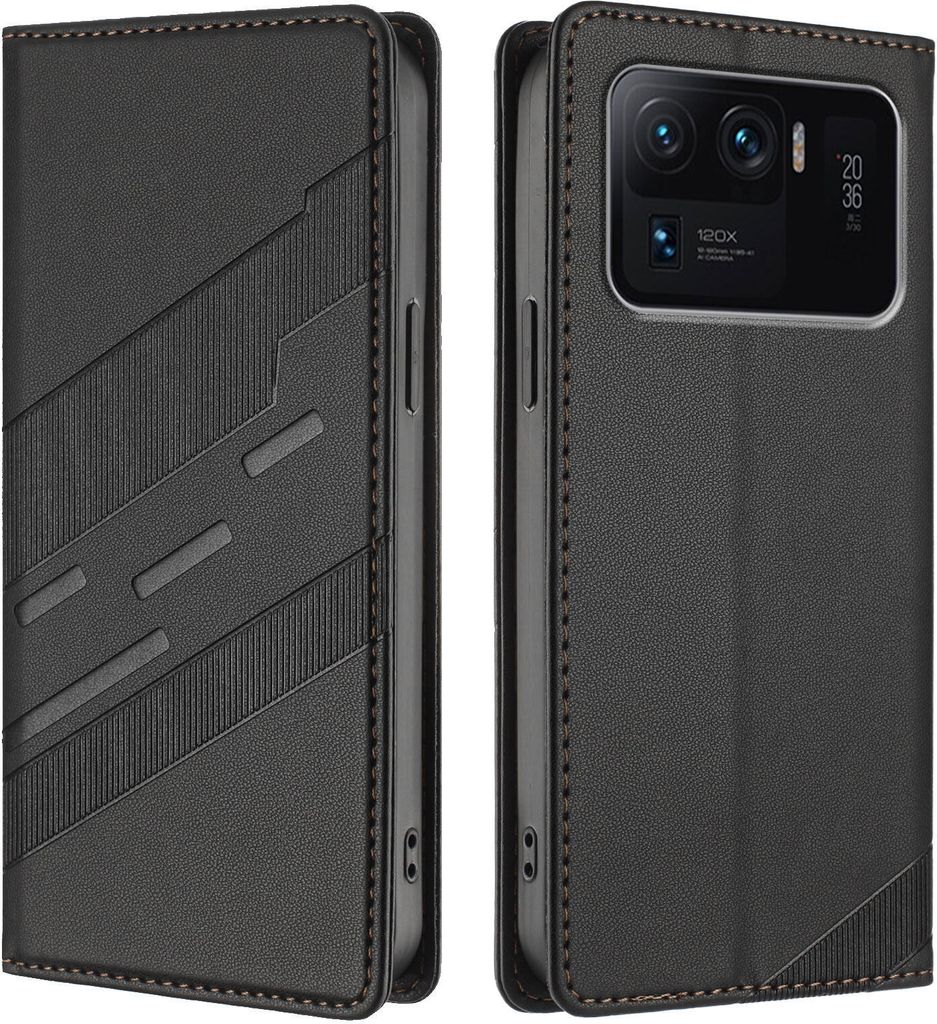Hülle für Xiaomi Mi 11 Ultra, Kunstleder Brieftaschen Handyhülle mit Kartenfach und Standfunktion Schwarz