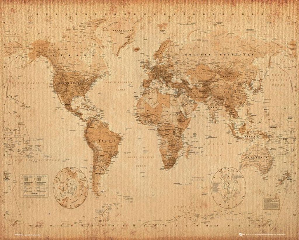 Poster Worl Map Antique Style 50x40cm