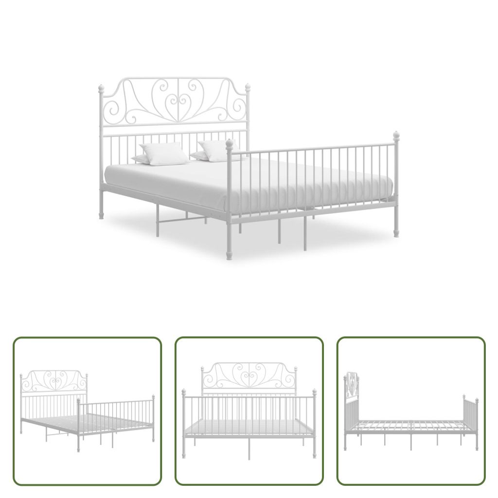 The Living Store Bettgestell Weiß Metall 160x200 cm Produktbild 