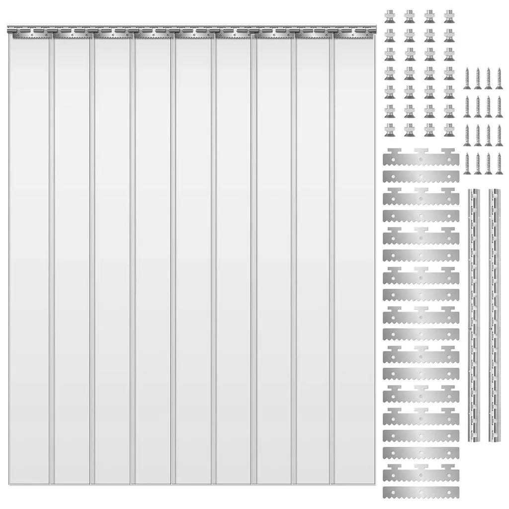 Rideau à lanières en PVC transparent 121 x 213 cm avec 9 bandes grises