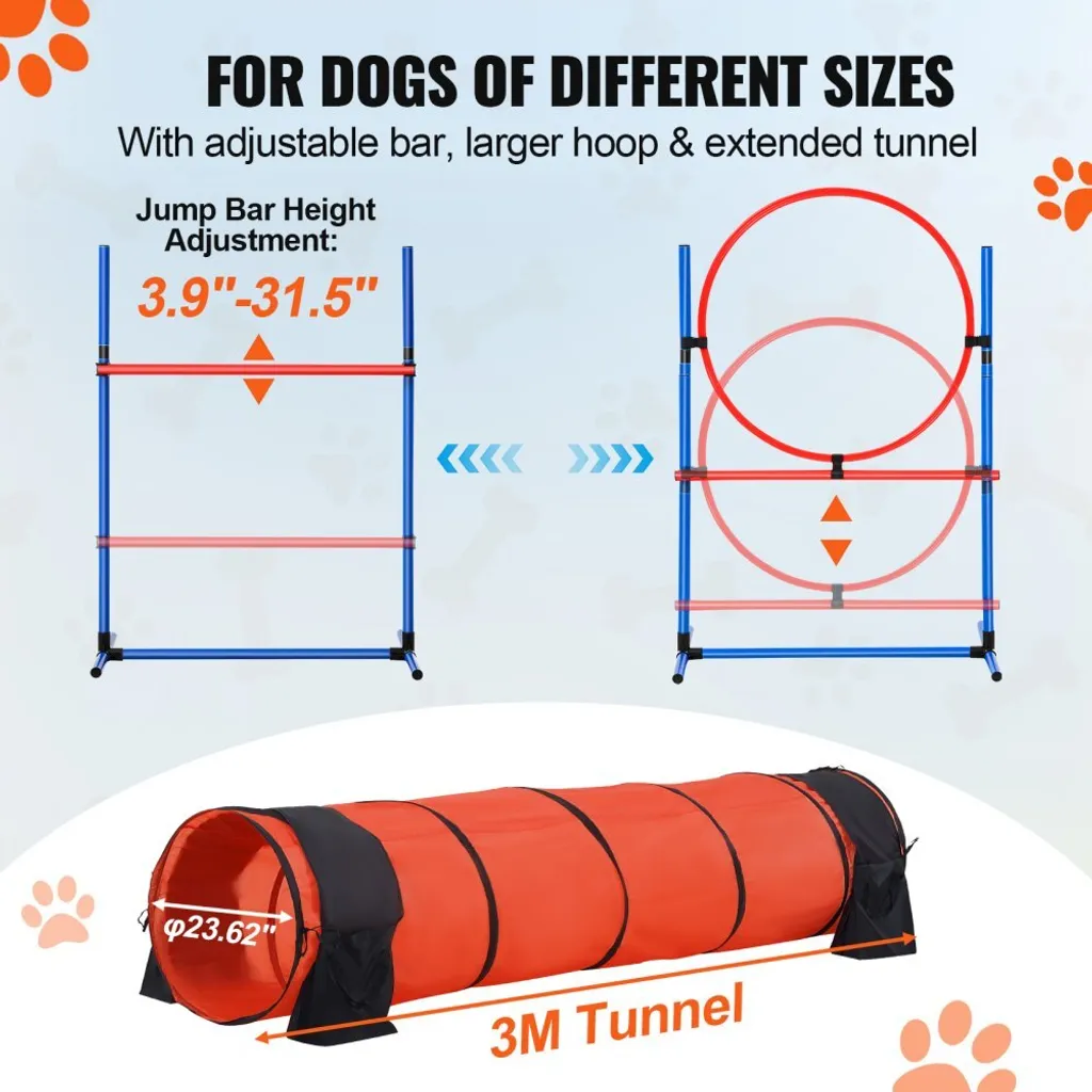 Set d'Agility pour Chiens : Équipement de Saut et Tunnel d'Extérieur