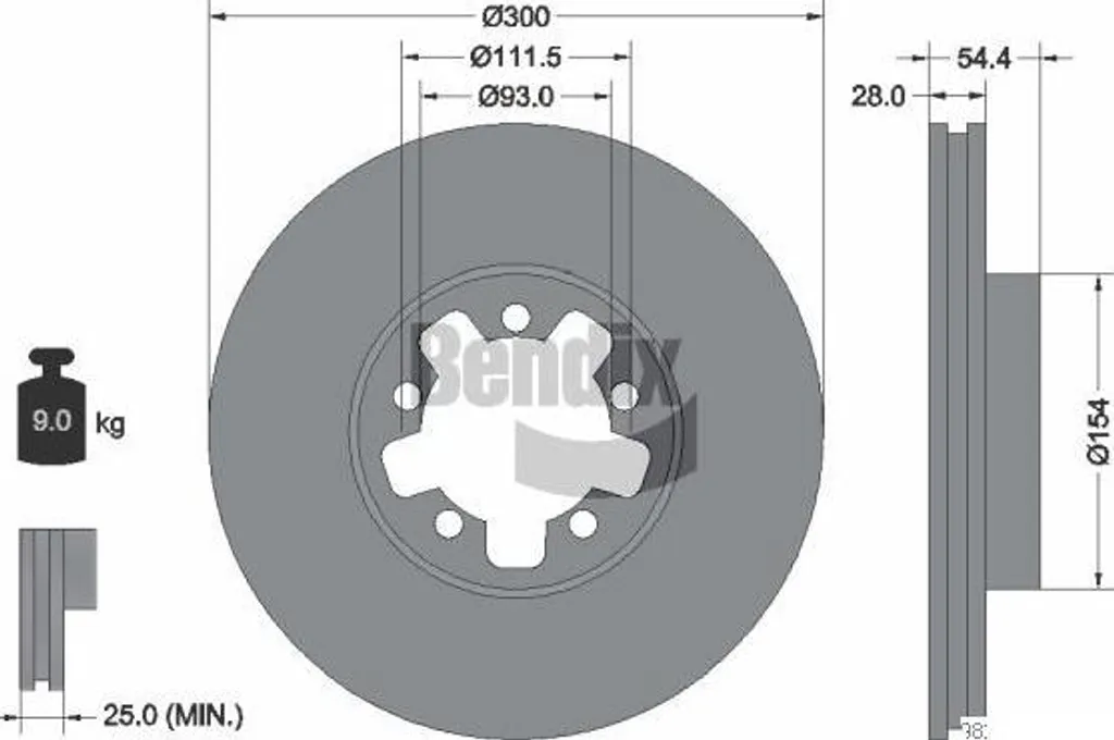 Disque de frein BENDIX BDS1288 OE 1371393 pour Ford Transit utilitaire