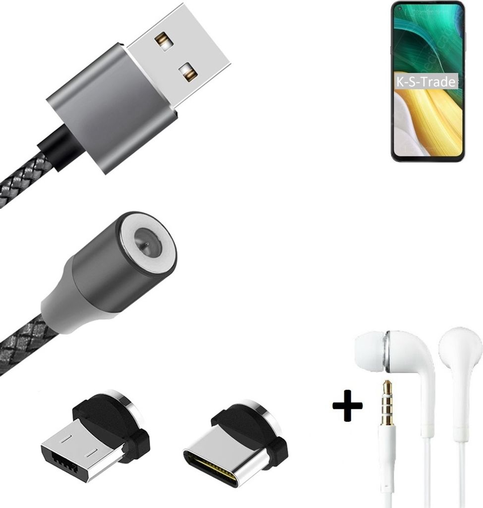 K-S-Trade Hochwertiges Magnet-Lade-kabel Sync-Kabel Daten-Kabel + Kopfhörer für HiSense Infinity H50 mit USB-Typ-C-Anschluss und