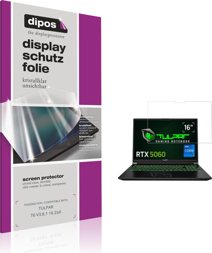 2x Schutzfolie für TULPAR T6 V3.8.1 16 Zoll klar Displayschutzfolie Folie Display Schutz dipos
