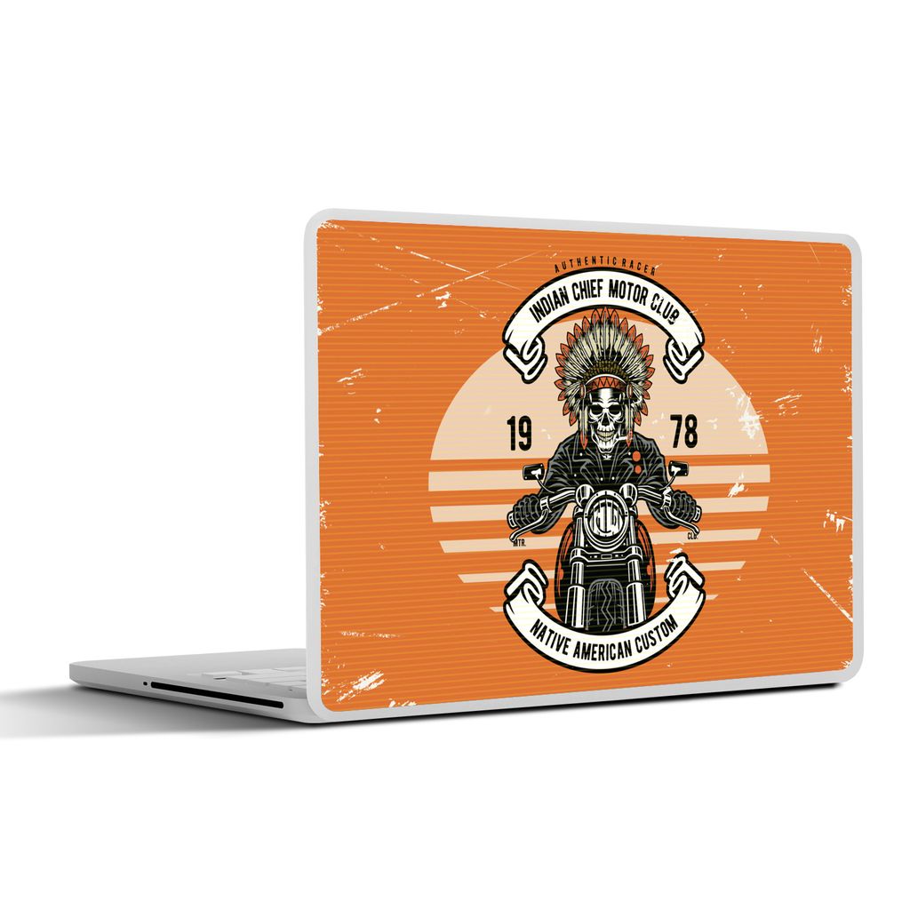 MuchoWow Laptop Aufkleber Sticker Cover Motorrad - Skelett - Indisch - Retro 31x22.5 cm - Laptop-Deko