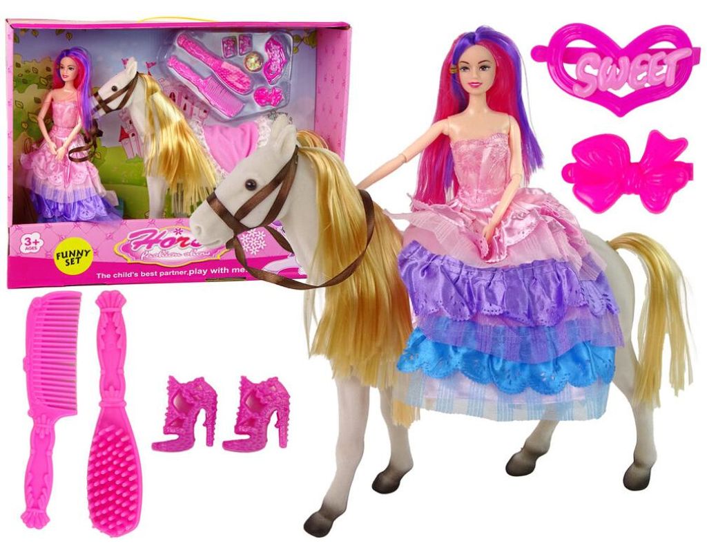 Leantoys Prinzessin Puppe mit weißem Pony + Zubehör