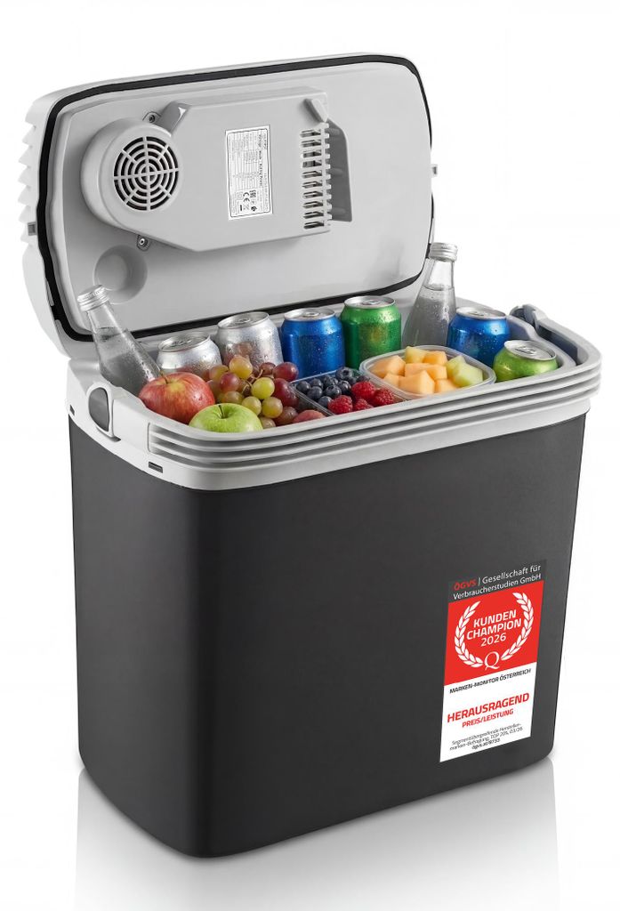 TZS First Austria - Thermoelektrische Kühlbox 16L - Kühlen & Wärmen - 3-fach Stromversorgung inkl. USB-C - Minibar für Auto & Camping - Schwarz