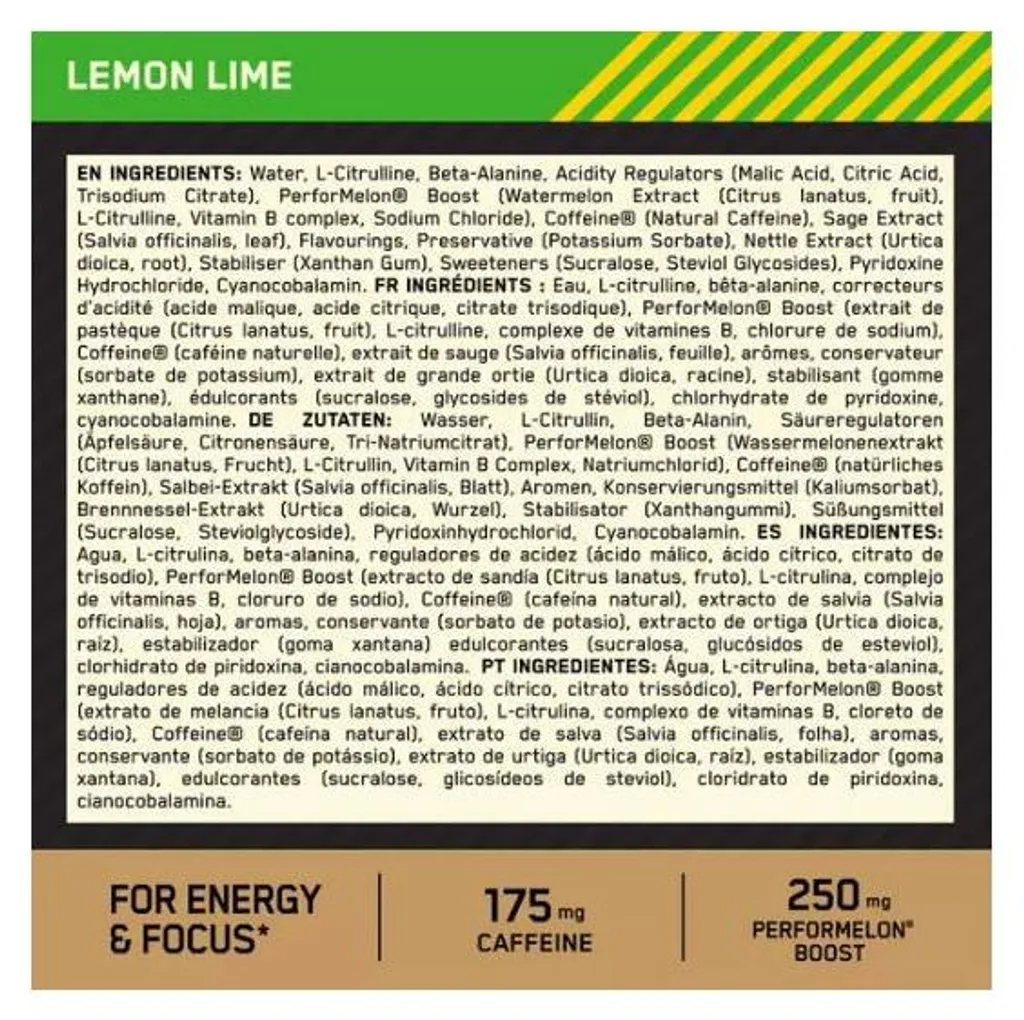 Shot Énergétique de Pré-Entraînement Optimum Nutrition Saveur Lemon Lime - 4