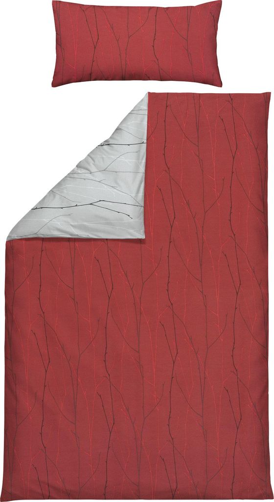 REDBEST Wendebettwäsche rot-grau 1x 155x220 cm + 1x 40x80 cm
