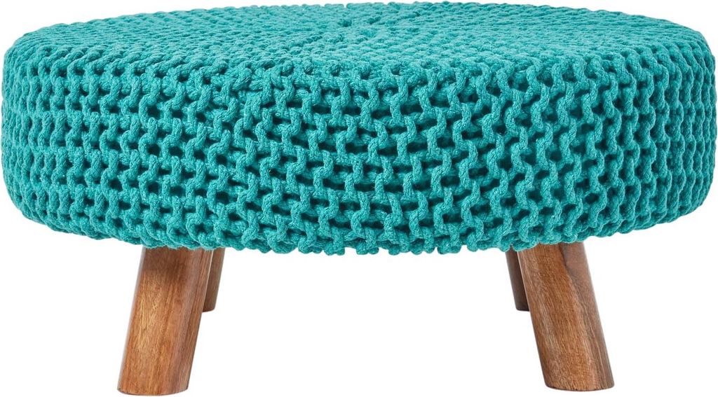 HOMESCAPES Gestrickter Fußhocker, 30 cm hoch, petrol