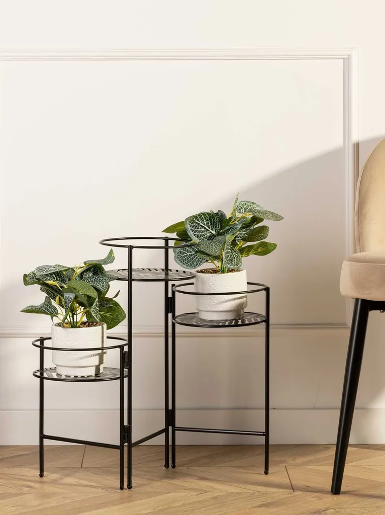 Porte-pot de fleurs en métal à 3 places - Support pliant gain de place - 10